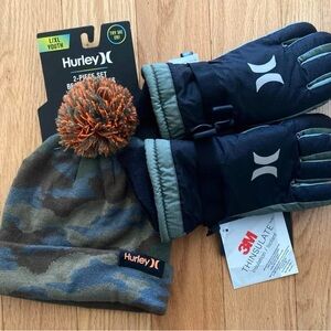 Hurley set Camo hat & Gloves size YLG (14/16)